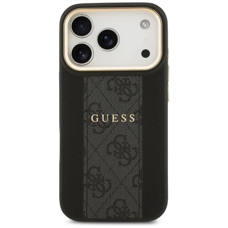 Etui Guess iPhone 17 Pro 4G Stripe Czarne - MagSafe Złota Ramka