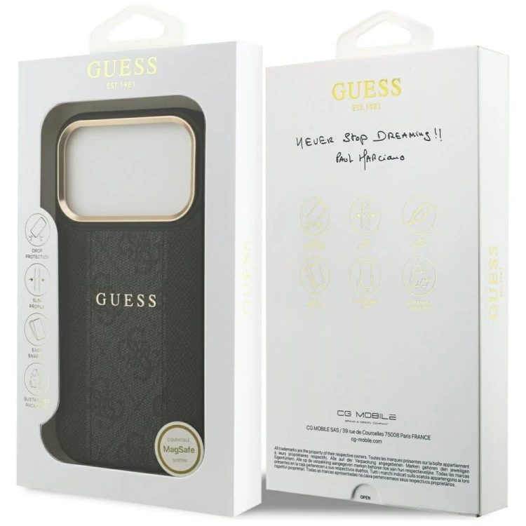 Etui Guess iPhone 17 Pro 4G Stripe Czarne - MagSafe Złota Ramka