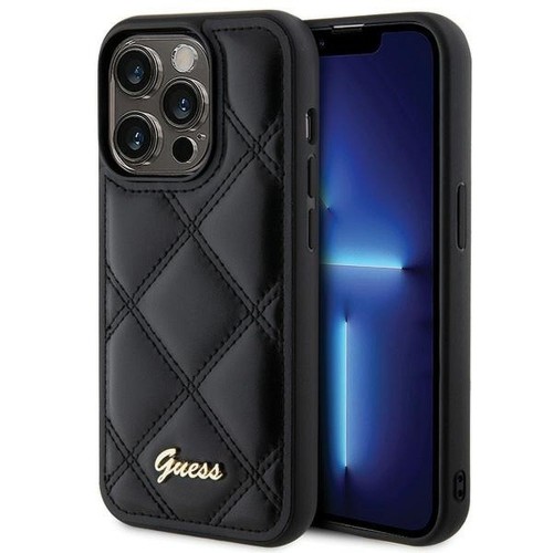 GUESS futerał iPhone 15 Pro Max Quilted Metal Logo czarny – eleganckie etui ochronne