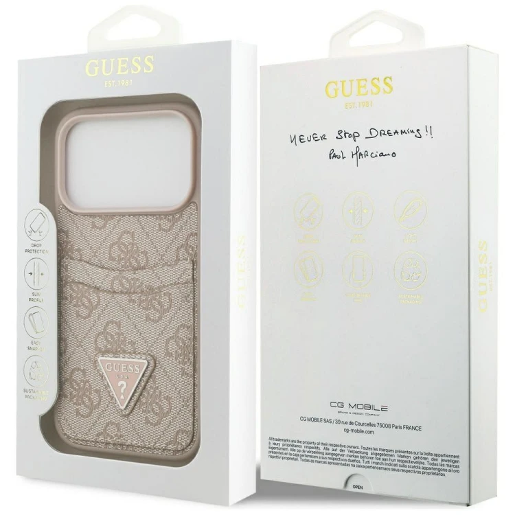Etui Guess iPhone 17 Pro 4G Double Card Triangle Różowe - Kieszonka na karty