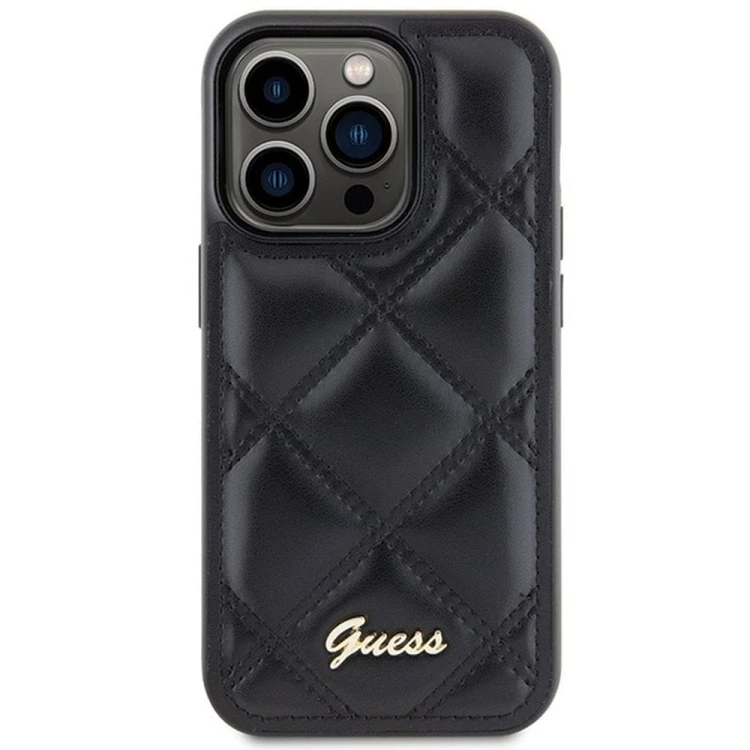 GUESS futerał iPhone 15 Pro Max Quilted Metal Logo czarny – eleganckie etui ochronne
