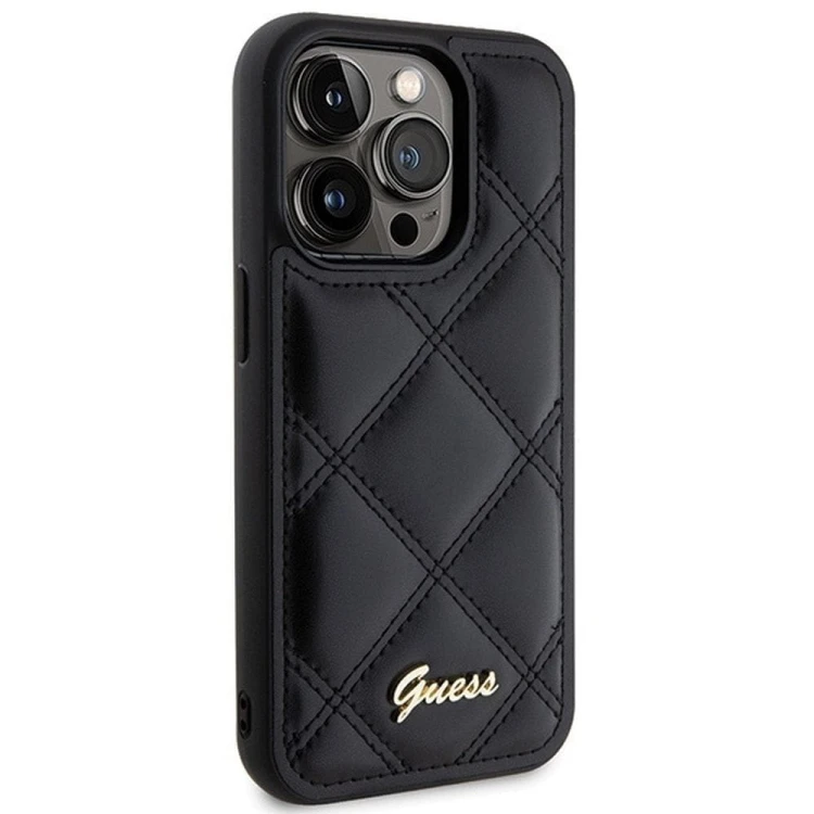 GUESS futerał iPhone 15 Pro Max Quilted Metal Logo czarny – eleganckie etui ochronne