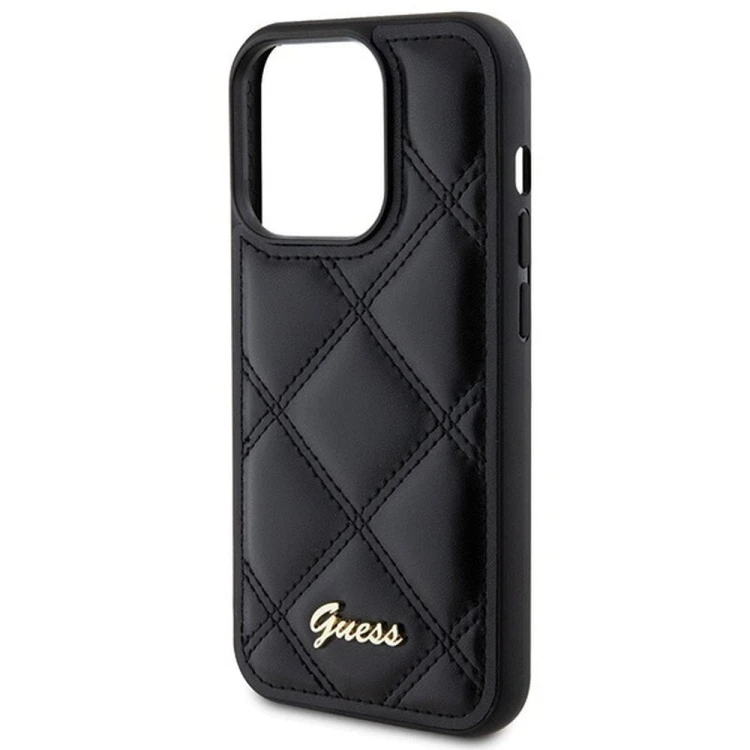 GUESS futerał iPhone 15 Pro Max Quilted Metal Logo czarny – eleganckie etui ochronne