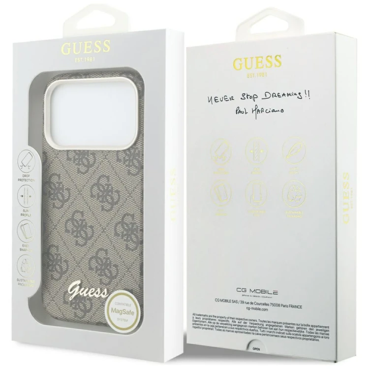 Etui Guess iPhone 17 Pro 4G Script Brązowe - MagSafe Case