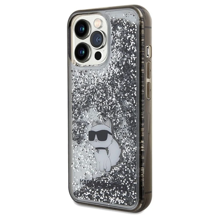 Luksusowe etui Karl Lagerfeld do iPhone 13 Pro Max Liquid Glitter Choupette – transparentne