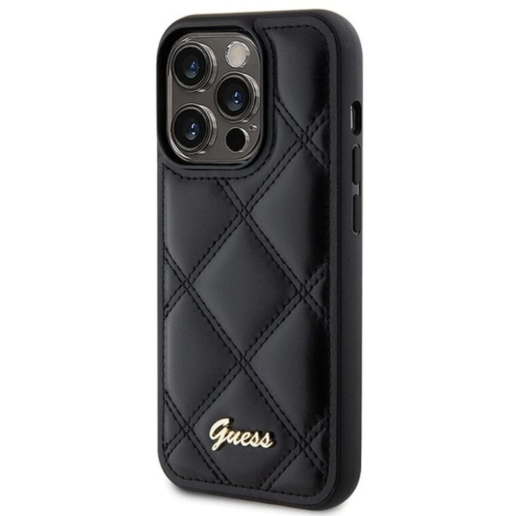 GUESS futerał iPhone 15 Pro Max Quilted Metal Logo czarny – eleganckie etui ochronne