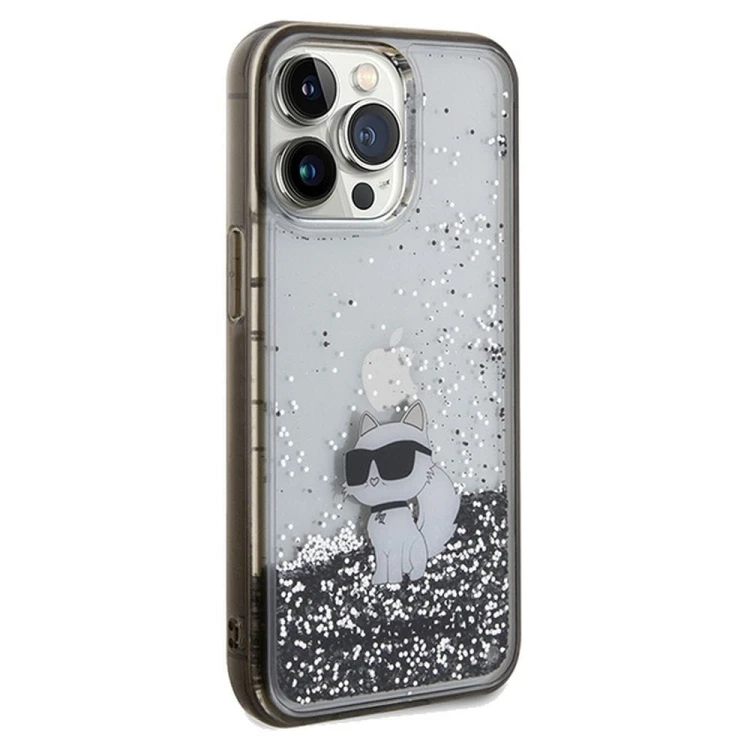 Luksusowe etui Karl Lagerfeld do iPhone 13 Pro Max Liquid Glitter Choupette – transparentne
