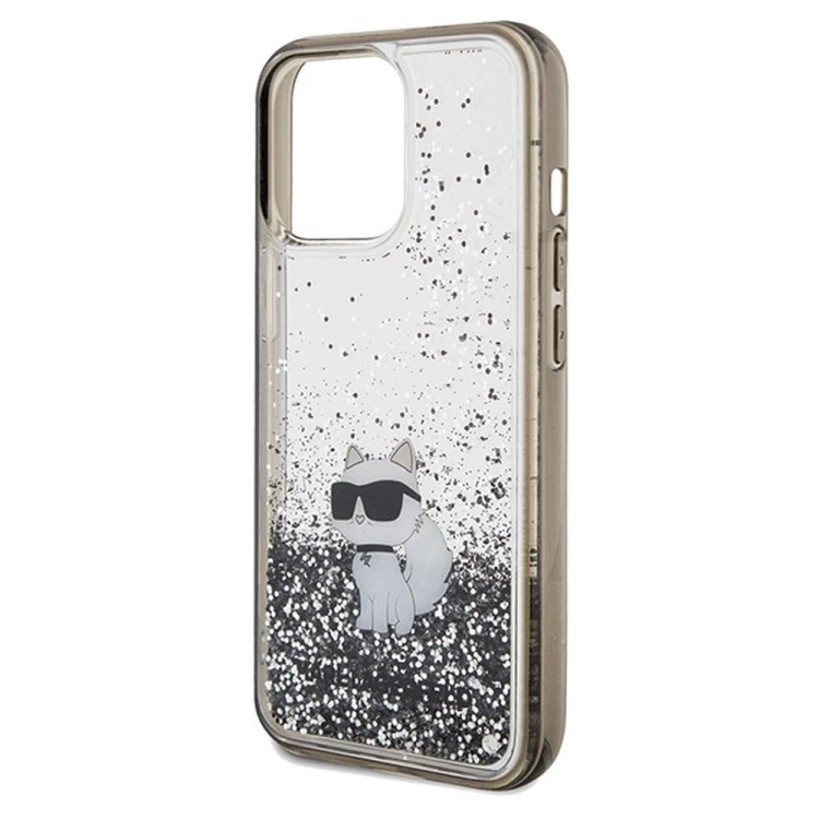 Luksusowe etui Karl Lagerfeld do iPhone 13 Pro Max Liquid Glitter Choupette – transparentne