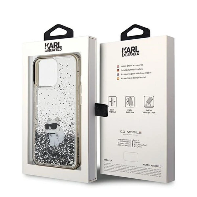 Luksusowe etui Karl Lagerfeld do iPhone 13 Pro Max Liquid Glitter Choupette – transparentne