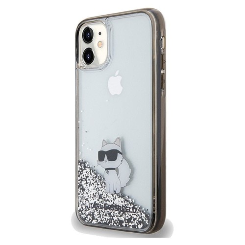 Luksusowe etui Karl Lagerfeld do iPhone 11 Liquid Glitter Choupette – transparentne