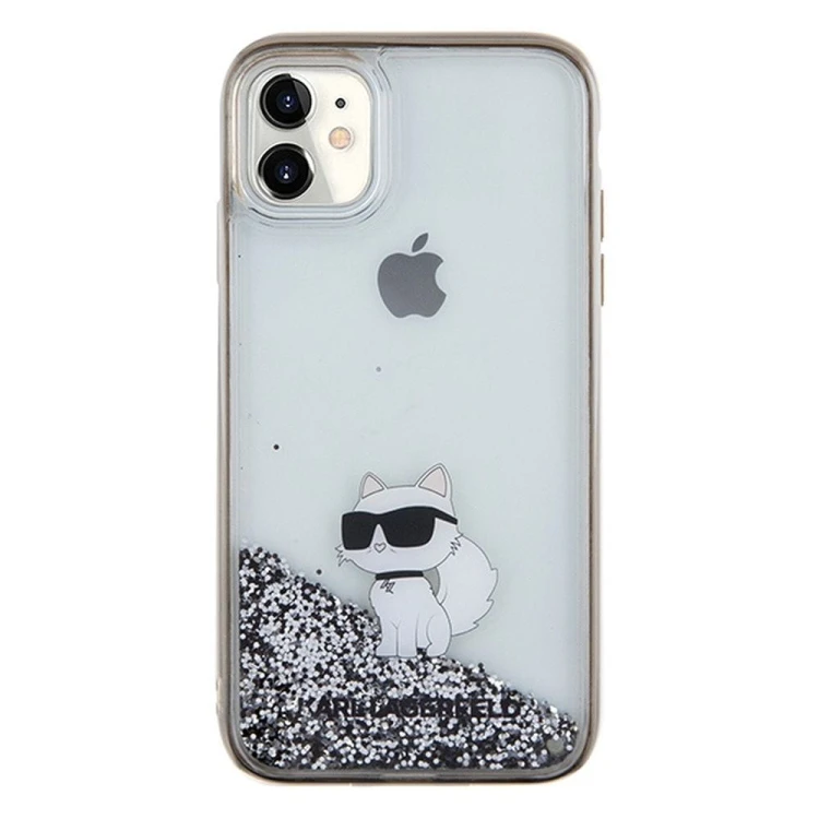 Luksusowe etui Karl Lagerfeld do iPhone 11 Liquid Glitter Choupette – transparentne