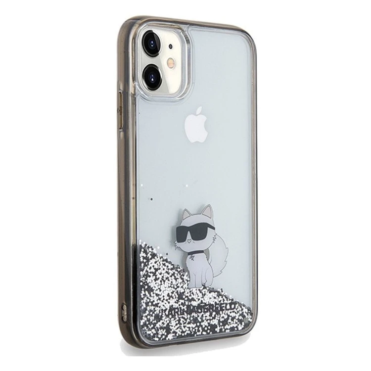 Luksusowe etui Karl Lagerfeld do iPhone 11 Liquid Glitter Choupette – transparentne