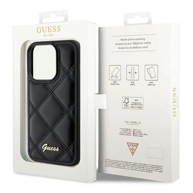 GUESS futerał iPhone 15 Pro Max Quilted Metal Logo czarny – eleganckie etui ochronne