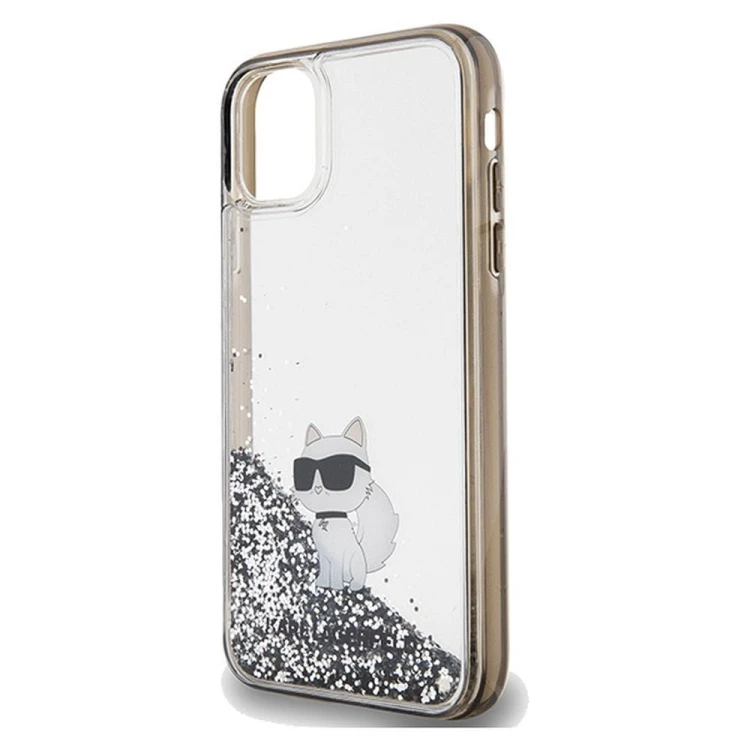 Luksusowe etui Karl Lagerfeld do iPhone 11 Liquid Glitter Choupette – transparentne