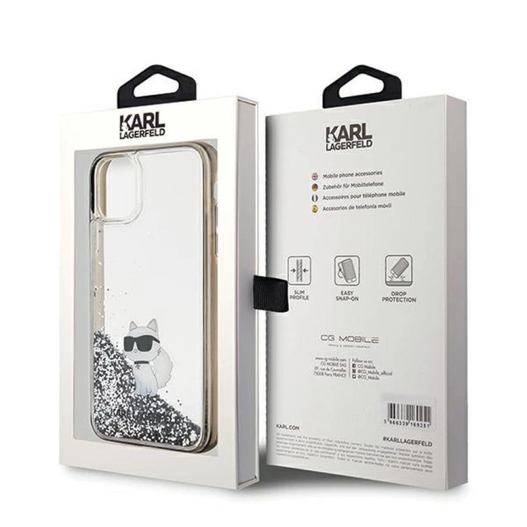 Luksusowe etui Karl Lagerfeld do iPhone 11 Liquid Glitter Choupette – transparentne