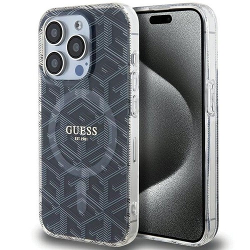 GUESS futerał iPhone 15 Pro Max kompatybilny z MagSafe IML GCUBE czarny – ochronne etui