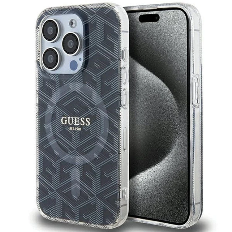 GUESS futerał iPhone 15 Pro Max kompatybilny z MagSafe IML GCUBE czarny – ochronne etui