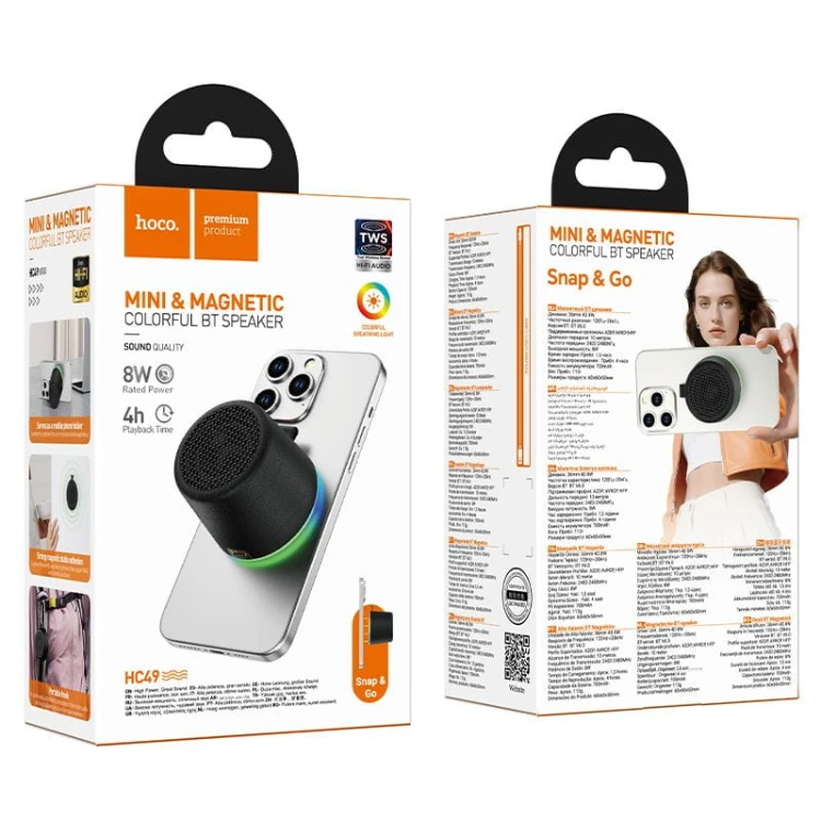 Magnetyczny głośnik bezprzewodowy Hoco HC49 8W Bluetooth 6.0 – czarny