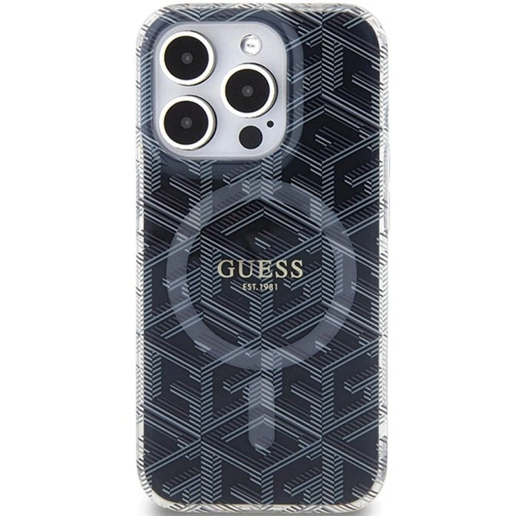 GUESS futerał iPhone 15 Pro Max kompatybilny z MagSafe IML GCUBE czarny – ochronne etui