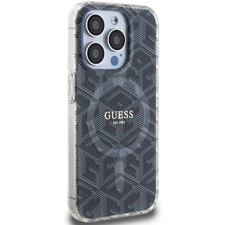 GUESS futerał iPhone 15 Pro Max kompatybilny z MagSafe IML GCUBE czarny – ochronne etui