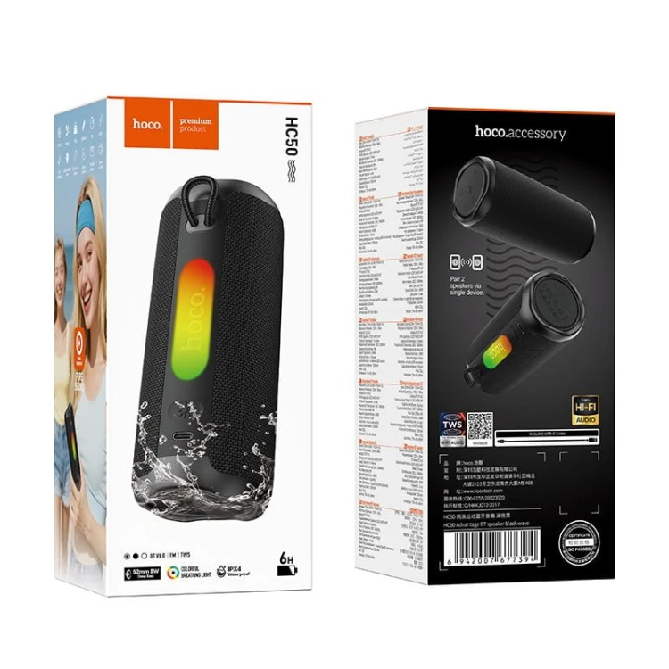 Przenośny głośnik bezprzewodowy Hoco HC50 8W Bluetooth 6.0 – czarny