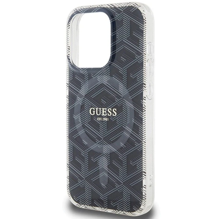 GUESS futerał iPhone 15 Pro Max kompatybilny z MagSafe IML GCUBE czarny – ochronne etui