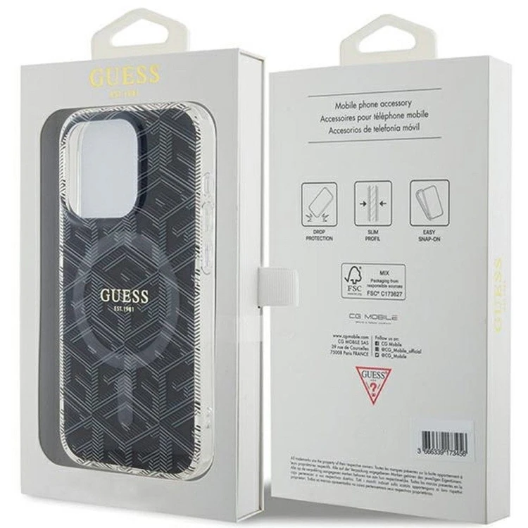 GUESS futerał iPhone 15 Pro Max kompatybilny z MagSafe IML GCUBE czarny – ochronne etui