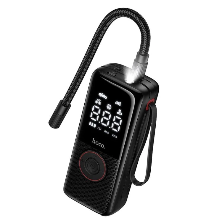 Bezprzewodowy kompresor samochodowy Hoco ZP18 4000 mAh z latarką LED – czarny