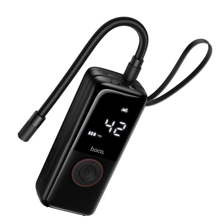 Bezprzewodowy kompresor samochodowy Hoco ZP18 4000 mAh z latarką LED – czarny