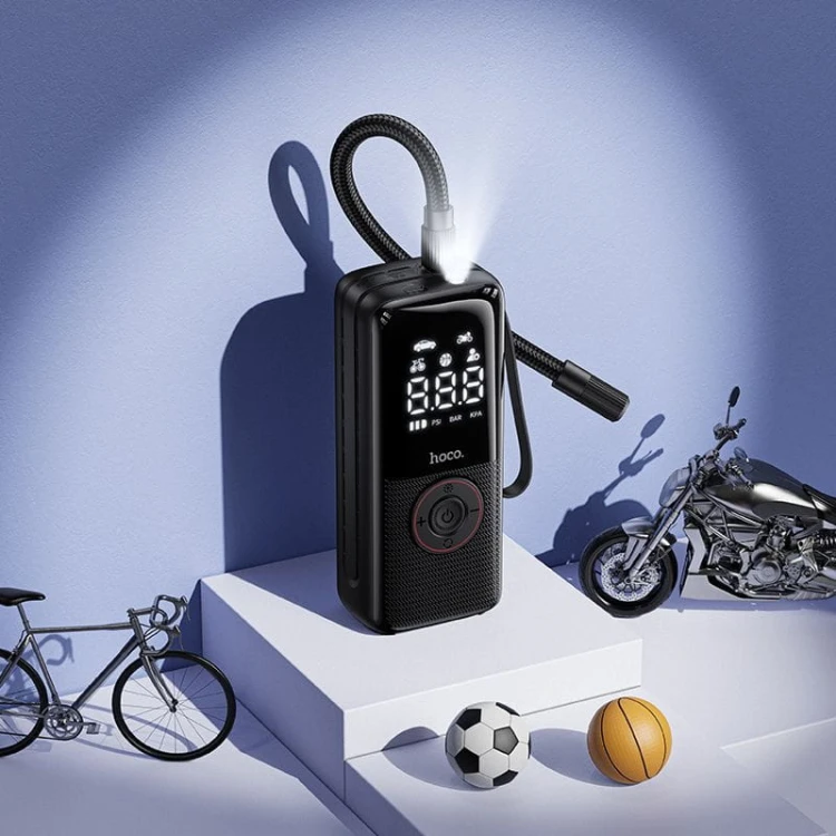 Bezprzewodowy kompresor samochodowy Hoco ZP18 4000 mAh z latarką LED – czarny