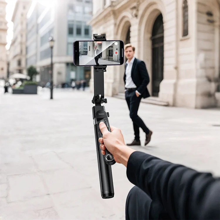 Inteligentny Selfie Stick Hoco K32 Tripod 1,81 m z automatycznym śledzeniem twarzy AI – czarny