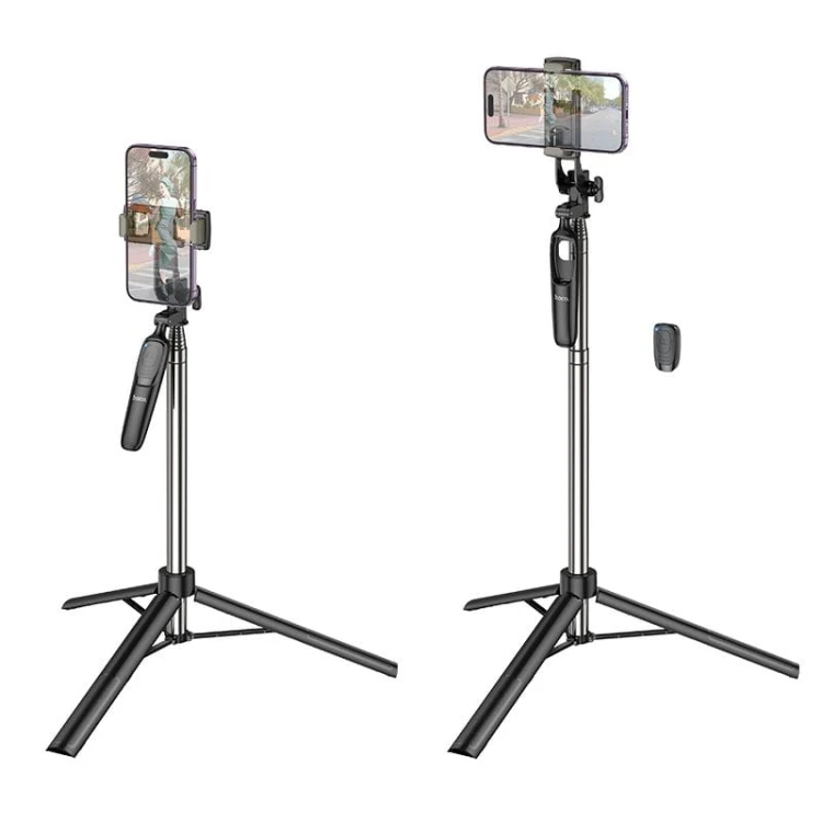 Profesjonalny Selfie Stick Hoco K19 Tripod z pilotem Bluetooth – czarny (1,57 m)