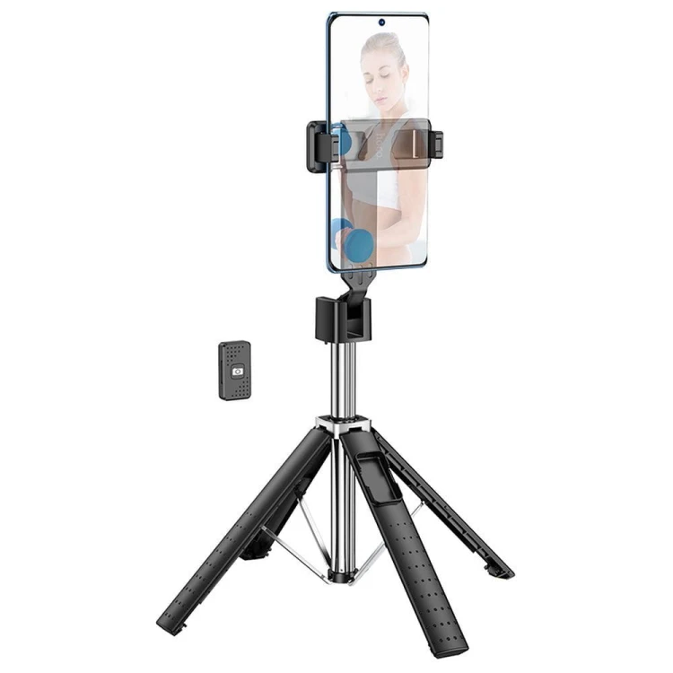 Selfie Stick Hoco K18 Fourpod z bezprzewodowym pilotem Bluetooth – czarny