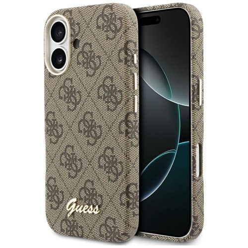 GUESS futerał iPhone 17 4G Script MagSafe brązowy – ekskluzywne etui
