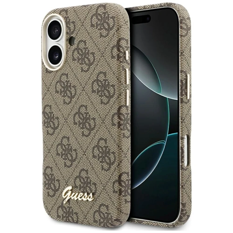 GUESS futerał iPhone 17 4G Script MagSafe brązowy – ekskluzywne etui