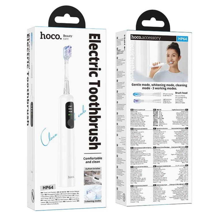 Szczoteczka soniczna do zębów Hoco HP64 – biała (IPX7, 3 tryby pracy)