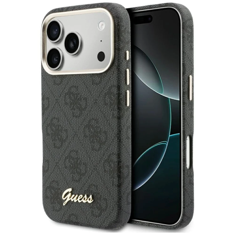 GUESS futerał iPhone 17 Pro 4G Script MagSafe czarny – luksusowe etui