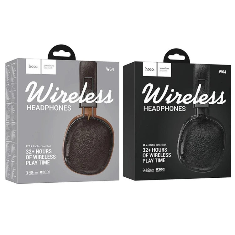 Bezprzewodowe słuchawki nauszne Hoco W64 z Bluetooth 5.4 i AUX – czarne