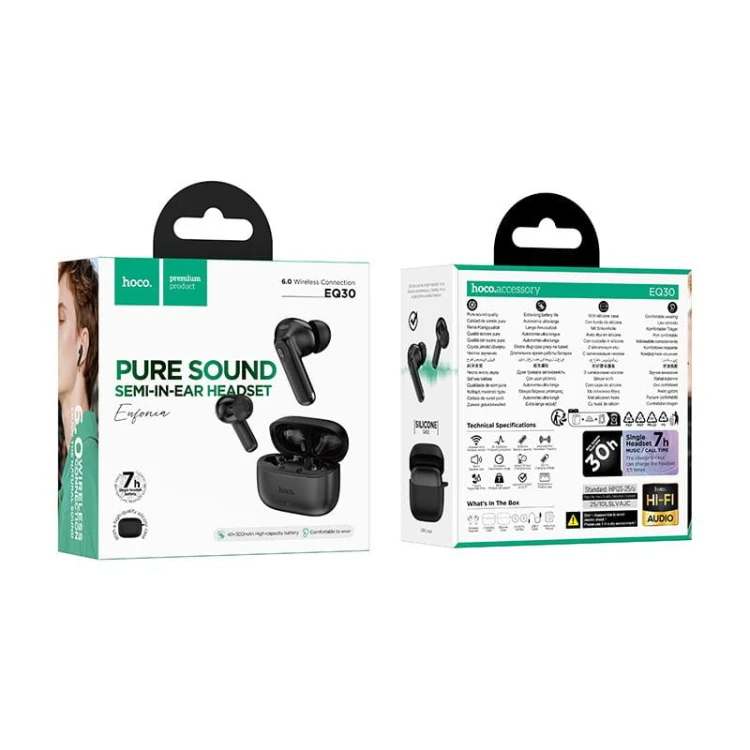 Słuchawki bezprzewodowe douszne TWS Hoco EQ30 z Bluetooth 6.0 – czarne