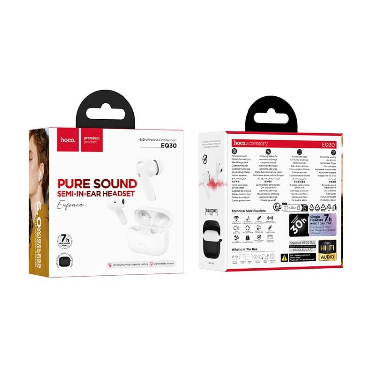 Słuchawki bezprzewodowe douszne TWS Hoco EQ30 z Bluetooth 6.0 – białe