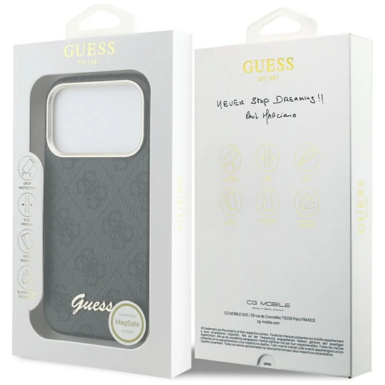GUESS futerał iPhone 17 Pro 4G Script MagSafe czarny – luksusowe etui