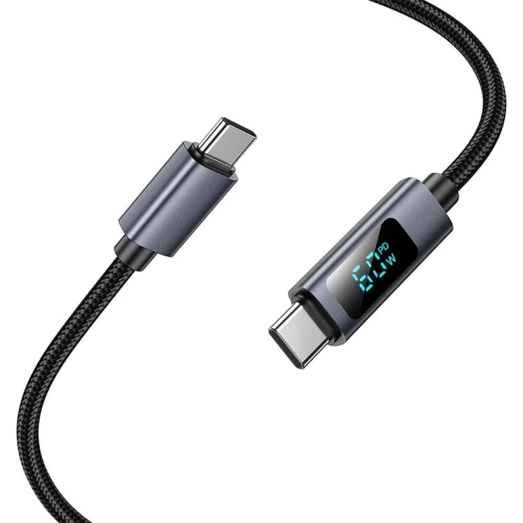 Kabel szybkoładujący USB-C do USB-C Hoco X112 60W z wyświetlaczem mocy – czarny (1 m)