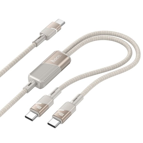 Szybkoładujący kabel 2w1 USB-C do 2x USB-C Hoco U139 100W PD – złoty (1,2 m)
