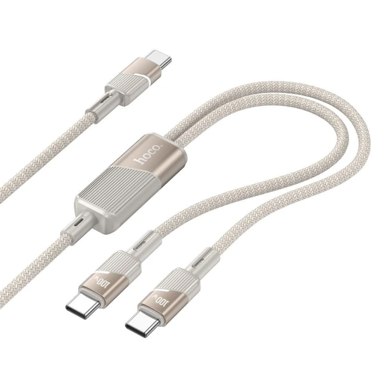 Szybkoładujący kabel 2w1 USB-C do 2x USB-C Hoco U139 100W PD – złoty (1,2 m)