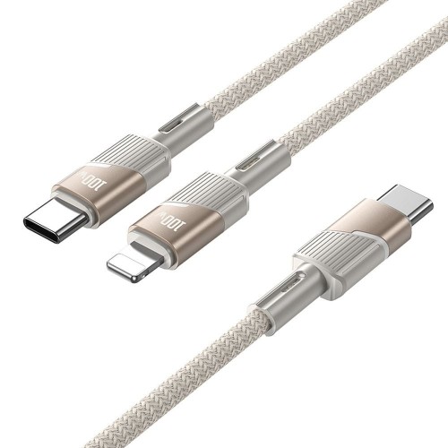 Szybkoładujący kabel 2w1 USB-C do 2x USB-C Hoco U139 100W PD – złoty (1,2 m)