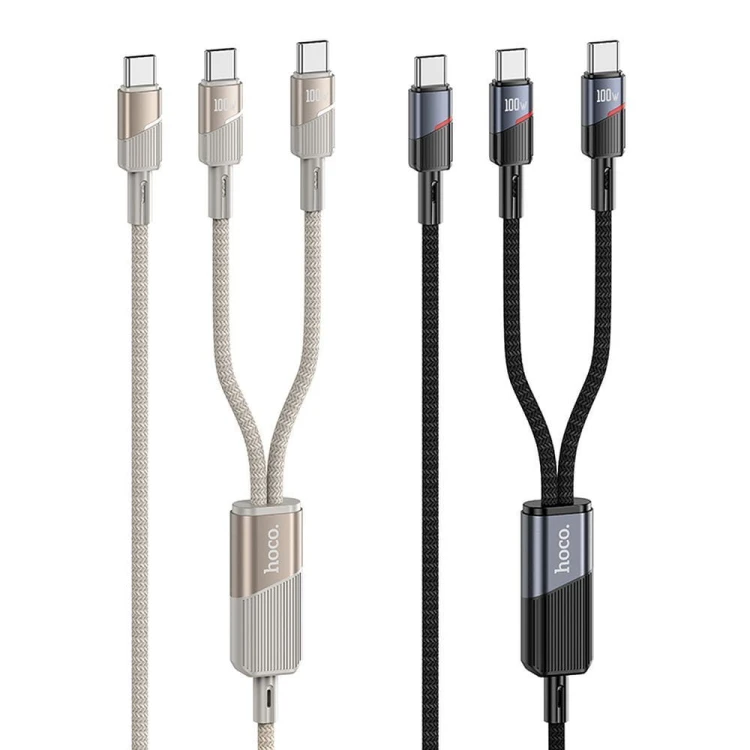 Szybkoładujący kabel 2w1 USB-C do 2x USB-C Hoco U139 100W PD – złoty (1,2 m)