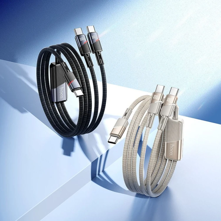 Szybkoładujący kabel 2w1 USB-C do 2x USB-C Hoco U139 100W PD – złoty (1,2 m)