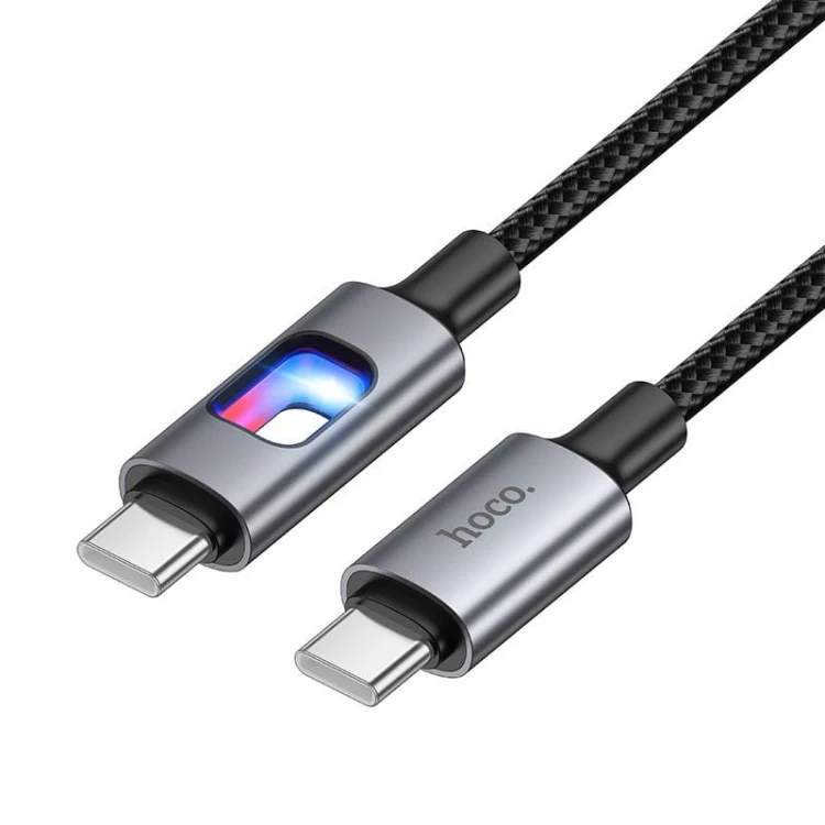 Kabel szybkoładujący USB-C do USB-C Hoco U144 60W z podświetleniem LED – czarny (1,2 m)