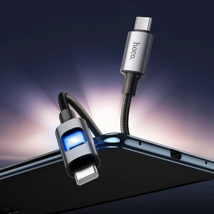 Kabel szybkoładujący USB-C do USB-C Hoco U144 60W z podświetleniem LED – czarny (1,2 m)