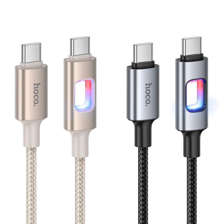 Kabel szybkoładujący USB-C do USB-C Hoco U144 60W z podświetleniem LED – czarny (1,2 m)